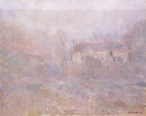 Hus ved Falaise i tåken, 1885 av Claude Monet