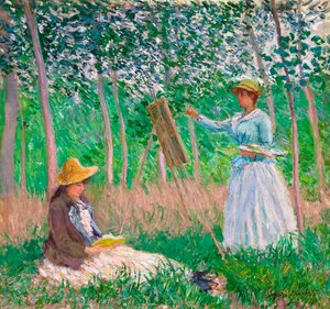 In the Woods at Giverny: Blanche Hoschedé at Her Easel with Suzanne Hoschedé Reading, 1887 av Claude Monet