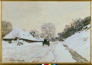 Vognen. Snødekt vei i Honfleur av Claude Monet