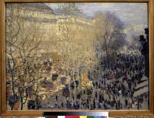 ""Le boulevard des Capucines"" Mengde av forbipasserende og trafikk i operadistriktet i Paris. Maleri av Claude Monet (1840-1926). Olje på lerret. Impresjonisme. 1873. Mål 61x80 cm Pushkin-museet, Moskva av Claude Monet