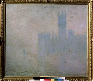 ""Måker, Themsen, parlamentet i London"" (Seagulls.Themsen i London. The Houses of Parliament) Maleri av Claude Monet (1840-1926). 1903-1904 impresjonisme. Størrelse 81 x 92 cm Moskva. Pushkin Museum of Fine Arts av Claude Monet