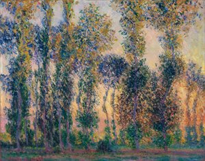 Popler i Giverny (Frankrike), soloppgang. Maleri av Claude Monet (1840-1926), olje på lerret av Claude Monet