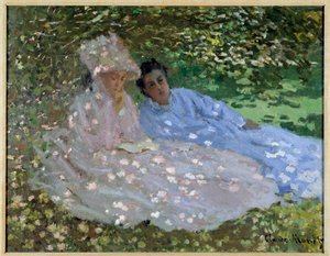 Mrs. Monet og en venn i hagen. To kvinner sitter i skyggen av et tre. Maleri av Claude Monet (1840-1926) av Claude Monet