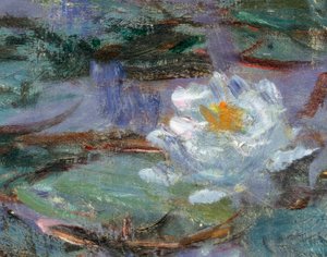 Blå vannliljer. Detalj av en vannlilje. Maleri av Claude Monet (1840-1926) av Claude Monet