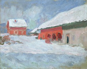 Norge, Røde hus på Bjørnegaard, 1895 av Claude Monet