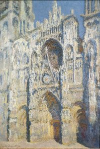 Rouen-katedralen, portalen og tårnet Saint Romain, full soleffekt, blå harmoni og gull - olje på lerret av Claude Monet