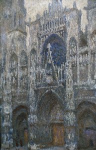 Rouen katedral, portalen; gråvær av Claude Monet