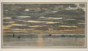 Solnedgang til sjøs, 1865-1870 (pastell på buff-papir) av Claude Monet