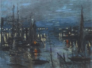 Havnen i Le Havre, Natteffekt; Havre havn, natteffekt, 1873 av Claude Monet