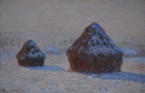 Wheatstacks, snøeffekt, morgen, 1891 av Claude Monet