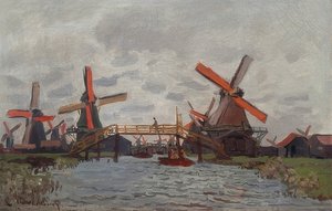 Vindmøller i Westzijderveld nær Zaandam. 1871 av Claude Monet