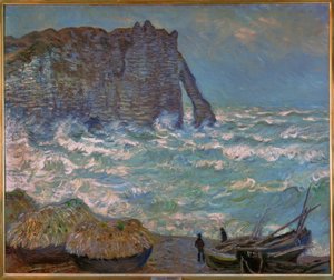Étretat, grov sjø av Claude Monet