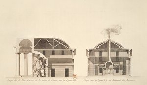 Tverrsnitt av inngangen til saltverk i den ideelle byen Chaux, ca. 1801