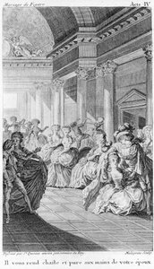 Ekteskapet til Figaro de Beaumarchais, akt IV. tegning av St. Quentin, gravering av Malapeau