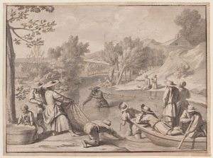 August: Fiske, ca. 1700 (blekk) av Claude Simpol