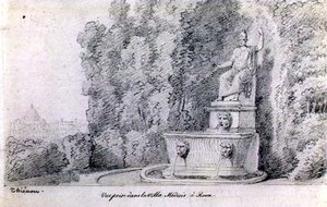 Utsikt over en fontene i hagen til Villa Medici, Roma, ca. 1815-20 (blyant på papir)