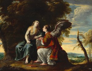 Maria Magdalena trøstet av en engel