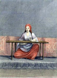 Tyrkisk kvinnebrodering, gravert av C. du Bose, tidlig på 1700-tallet (gravering) av Claude du Bose