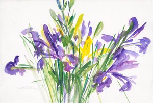 Irises, 1999, (akvarell på papir) av Claudia Hutchins Puechavy