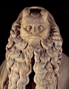 Flamsk gotisk kunst: profeten Moses. detalj av sokkelen med representasjonene av Daniel, Sakkaria, Jesaja, Moses, Jeremia og David av Claus Sluter (1350-1406) kjent som Moses