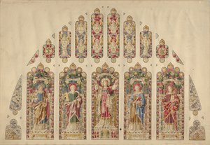 Design for et glassmaleri med flere ruter, Church of the Divine Paternity, New York, ca.1898. av Clayton and Bell