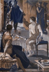 Akilles tar imot Agamemnons utsendinger. Illustrasjon av Clement Gontier (1876-1918) for Homeres «Iliaden» (Omero). Paris, Henri Laurens