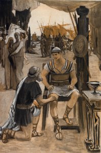 Priam rachete har Akilles kroppen til sønnen (Hector). Illustrasjon av Clement Gontier (1876-1918) for Homeres «Iliaden» (Omero). Paris, Henri Laurens