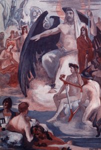 Jupiters forsvar for å redde trojanerne eller grekerne. Illustrasjon av Clement Gontier (1876-1918) for Homeres «Iliaden» (Omero). Paris, Henri Laurens av Clement Gontier