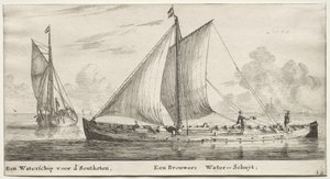 Ulike skip og utsikt over Amsterdam (Verscheÿde Schepen en Gesichten van Amstelredam), del II: Et vannskip på vei til Soutketen. Et bryggervannskip