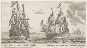 Ulike skip og utsikt over Amsterdam (Verscheÿde Schepen en Gesichten van Amstelredam), del II: Perlen og østindiamannen, dobbeltørnen, en vestindiamann