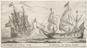 Ulike skip og utsikt over Amsterdam (Verscheÿde Schepen en Gesichten van Amstelredam), del II: The Freedom, a Man-of-War. Ulvehunden, et spansk fartøy