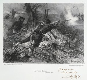 Fransk-prøyssisk krig 1870-1871: Franske geværmenn. Fra en serie litografier av Clement August Andrieux på Gardes Nationales.