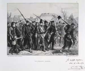 Fransk-prøyssisk krig 1870-1871: prøyssiske krigsfanger. Fra en serie litografier av Clement August Andrieux på Gardes Nationales.