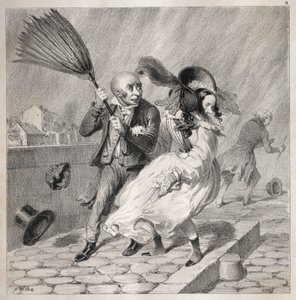 Bambochades: Ser du at barometeret mitt er i godt vær!...det er en rik tid for..., 1841. av Clémente Pruche