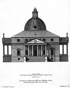 Høyde av Mereworth Castle, gravert av H. Hulsbergh, ca. 1722-24