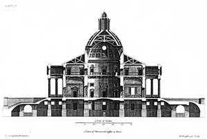 Utsnitt av Mereworth Castle i Kent, gravert av H. Hulsbergh, ca. 1722-24