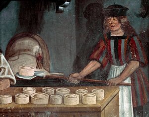 Bakerbutikken, detalj (fresco) av Colin Maestro