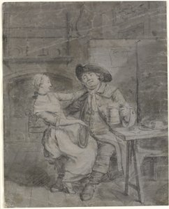 Et par gleder seg på en taverna av Collet