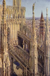 En fløy av Duomo og Tower of St Gottardo, Milano