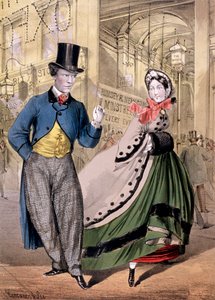 En dame og en herre ved inngangen til Oxford Music Hall, Oxford St, Westminster, c1860 av Concanen and Lee