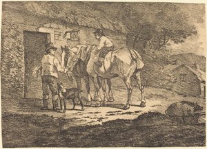 Hester ved hyttedøren