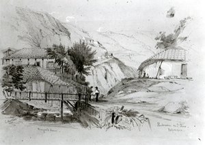 Bergers hus, Valparaiso, 1834 (blyant og wc på papir) (bw-foto)