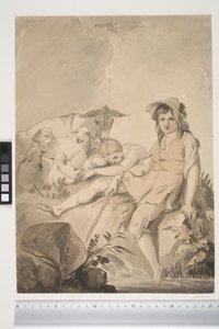 Pastoral scene med to barn og dyr