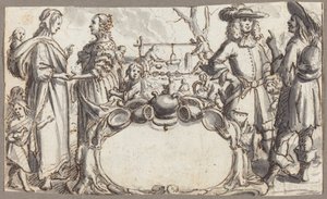 Allegori om fattigdom og rikdom (penn og brunt blekk med grå vask på bundet papir) av Conrad Meyer