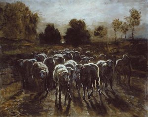 Flock of the Sheep, eller The Return of the Flock (olje på lerret)