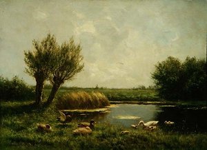 Duck Pond (olje på lerret) av Constant Artz