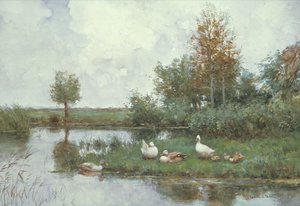 Ender i et elvelandskap (olje på lerret) av Constant Artz