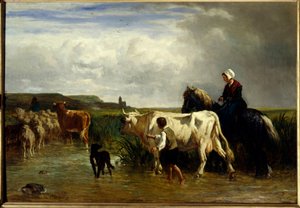 Le passage du gue Maleri av Constant Troyon (1810-1865) 1800-tallet Søn. 1,15x1,65 m Paris, Musée du Louvre.