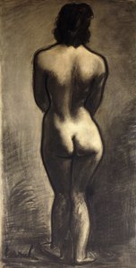 Stående naken; Nu Debout - Stand Naakt, ca. 1930 (svart kritt og svart vask på papir)