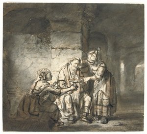 Lot og hans døtre (1. Mosebok 19:33) (svart og rødt kritt, penn og brunt blekk) av Constantin Daniel van Renesse